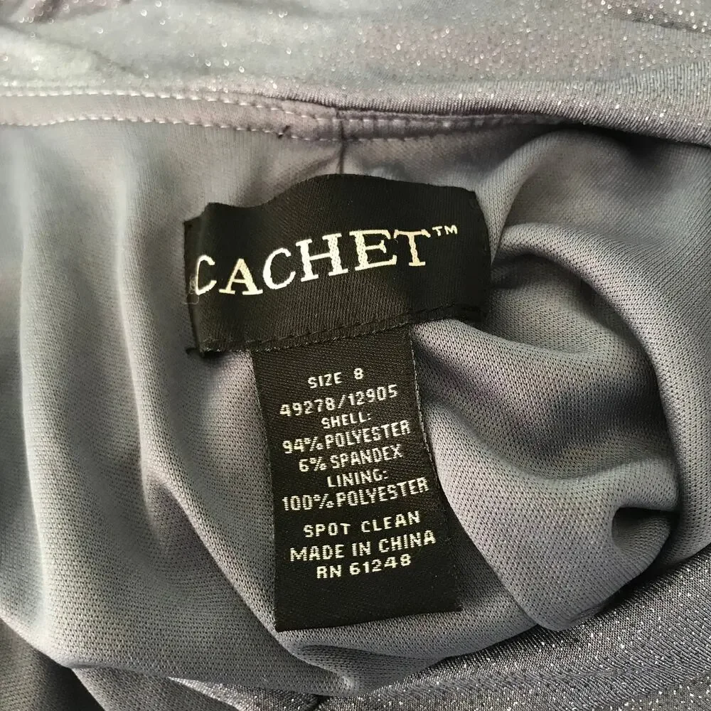 Cachet Dress Women 8 Gray Mini Drape Cape Back Glitter Rhinestone Cocktail Party - Picture 8 of 11